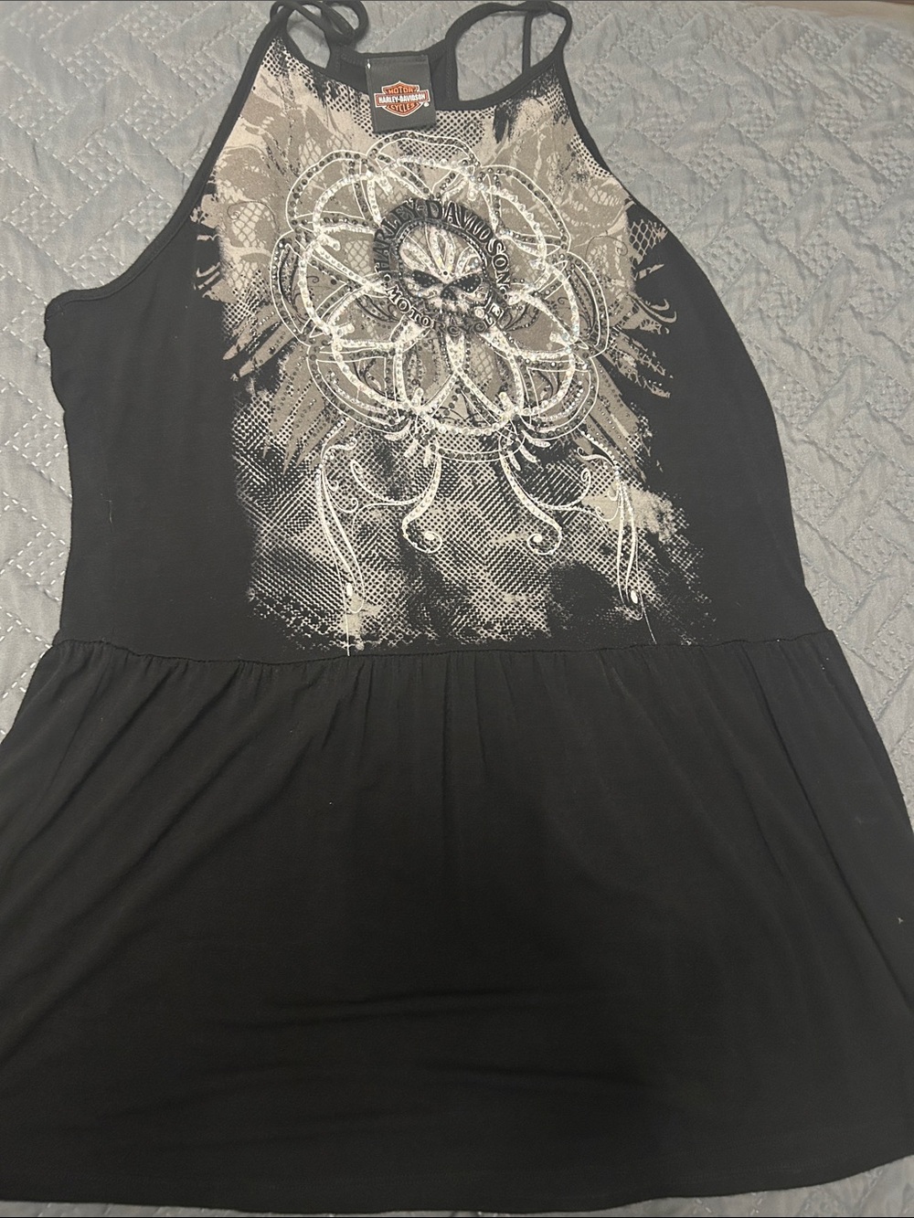 Harley-Davidson Black and Gray Rhinestone Skull Tank Top - Picture 6 of 7
